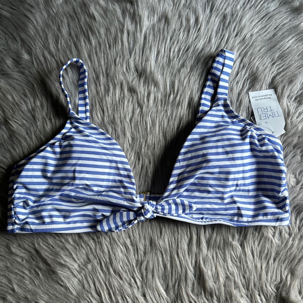 Time And Tru Stripe Bikini Top‎ Womens Size 3X (24W-26W) Blue White Swimsuit